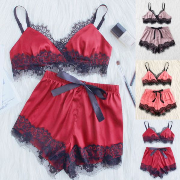 2pcs women solid satin lace v neck summer sleepwear babydoll lingerie nightdress pajamas set, Blue;gray
2pcs women solid satin lace v neck summer sleepwear babydoll lingerie nightdress pajamas set, Blue;gray