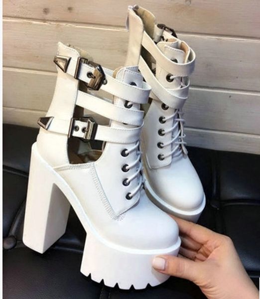 european and american england with thick bottom hollow out ankle boots white high heel punk performance high heel ankle boots, Black
european and american england with thick bottom hollow out ankle boots white high heel punk performance high heel ankle boots, Black