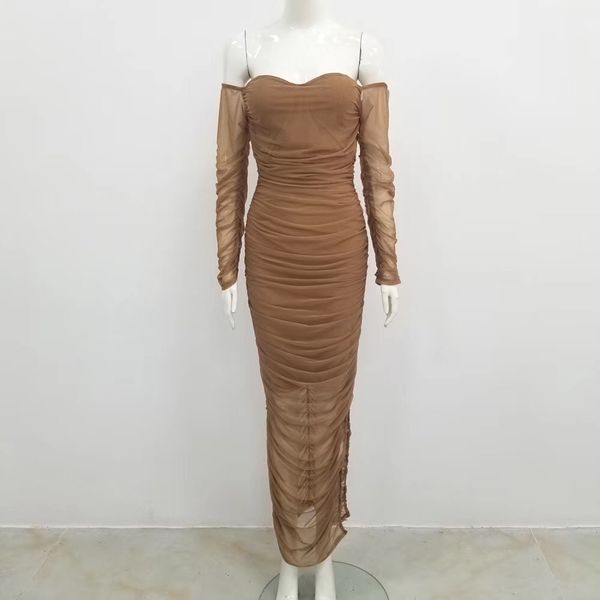 autumn new brown mesh dress long sleeve solid lady party dresses off-shoulder strapless women bandage dress long vestidos, Black;gray
autumn new brown mesh dress long sleeve solid lady party dresses off-shoulder strapless women bandage dress long vestidos, Black;gray