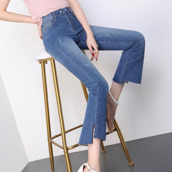 new yy summer women fashion pants two buttons front zipper flare jeans lady slit ankle-length pants size 26-32, Blue
new yy summer women fashion pants two buttons front zipper flare jeans lady slit ankle-length pants size 26-32, Blue