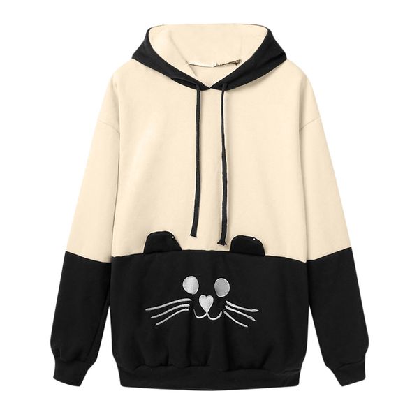 women sweatshirt hoodies autumn warm patchwork long sleeve cat embroidery sweatshirt pullover hooded tracksuit moletom 2019, Black
women sweatshirt hoodies autumn warm patchwork long sleeve cat embroidery sweatshirt pullover hooded tracksuit moletom 2019, Black