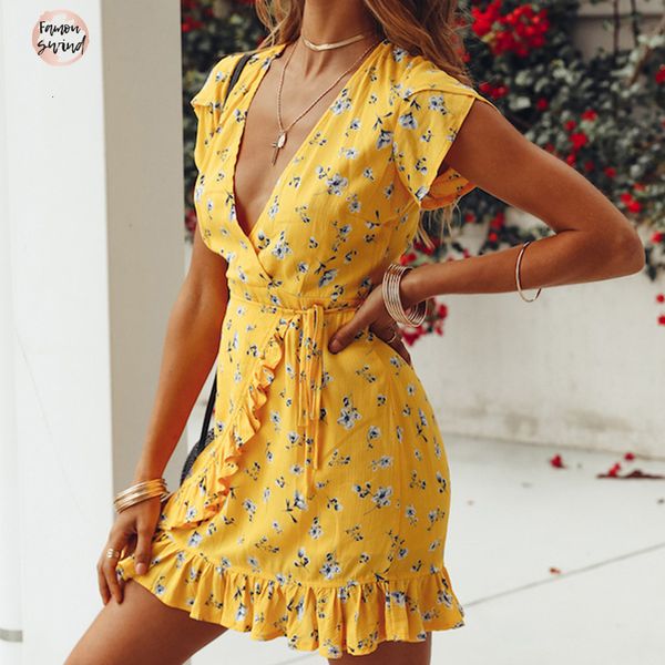 платье женщина с коротким рукавом v шеи оборок печати повседневного лета желтого шифон пляж элегантная дизайнерская одежда мини-платье плать, Black;gray 
платье женщина с коротким рукавом v шеи оборок печати повседневного лета желтого шифон пляж элегантная дизайнерская одежда мини-платье плать, Black;gray