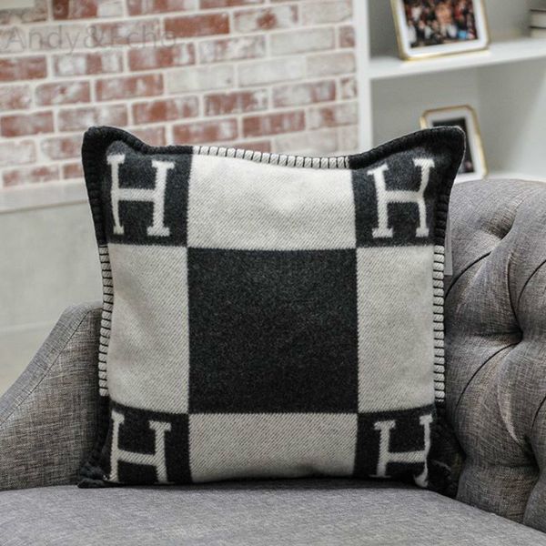 

brand pillow case h letter lattice decorative wool blend cover for bed office body sofa cushion knitted plaid pillowcase 45x45cm