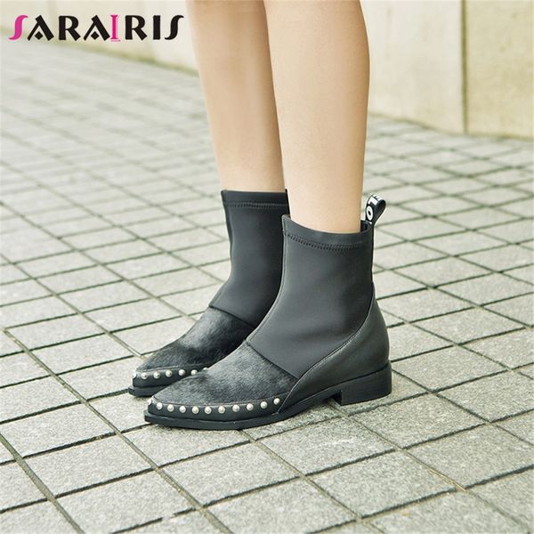sarairis new ladies brand decorating genuine leather boots women 2019 horsehair ankle stretch boots low heels shoes woman, Black
sarairis new ladies brand decorating genuine leather boots women 2019 horsehair ankle stretch boots low heels shoes woman, Black