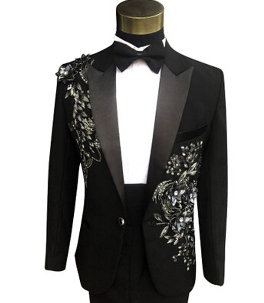 black formal men suit with appliques sequins stage performance singer suit slim fit party prom male blazer satin peaked lapel, White;black
black formal men suit with appliques sequins stage performance singer suit slim fit party prom male blazer satin peaked lapel, White;black