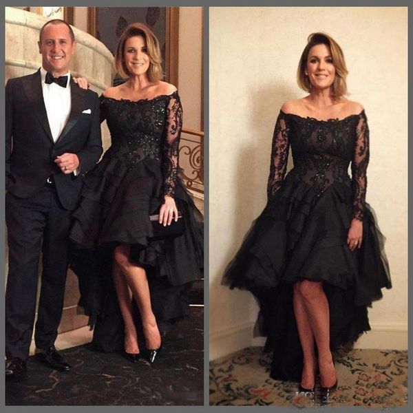2018 Sexy Black Off the Shoulder Lace Evening Dresses Long Sleeves Appliques Beaded High Low Formal Gowns Mother Of The Bride Dresses
2018 Sexy Black Off the Shoulder Lace Evening Dresses Long Sleeves Appliques Beaded High Low Formal Gowns Mother Of The Bride Dresses