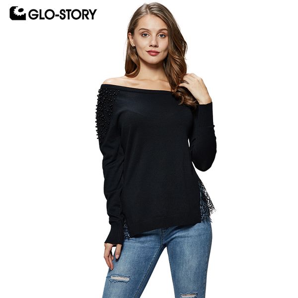 glo-story 2018 fashion women off-shoulder solid pullover sweater beading lace open hem female knitted wmy-4972, White;black
glo-story 2018 fashion women off-shoulder solid pullover sweater beading lace open hem female knitted wmy-4972, White;black
