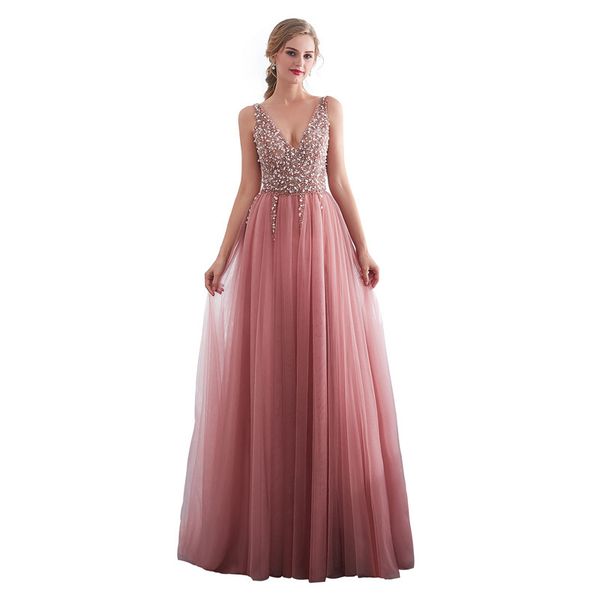 beaded tulle v neck long evening dresses blush pink prom dress split formal gowns lace up, Black;red
beaded tulle v neck long evening dresses blush pink prom dress split formal gowns lace up, Black;red