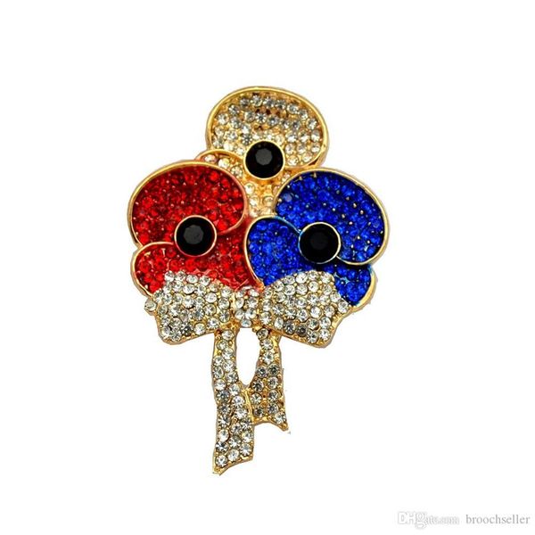 2 inch gold tone tri enamel poppy brooch with rhinestone crystals british badge pin, Gray 
2 inch gold tone tri enamel poppy brooch with rhinestone crystals british badge pin, Gray
