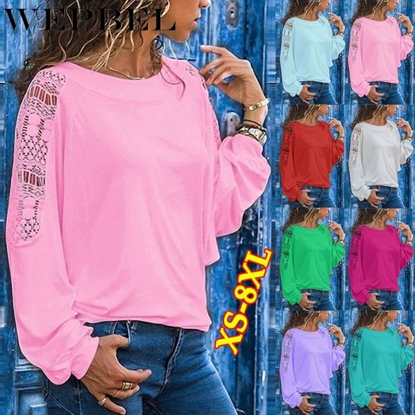 wepbel women's long sleeve plus size casual ladies casual solid color lace stitching hollow out loose pullover t-shirts, White
wepbel women's long sleeve plus size casual ladies casual solid color lace stitching hollow out loose pullover t-shirts, White