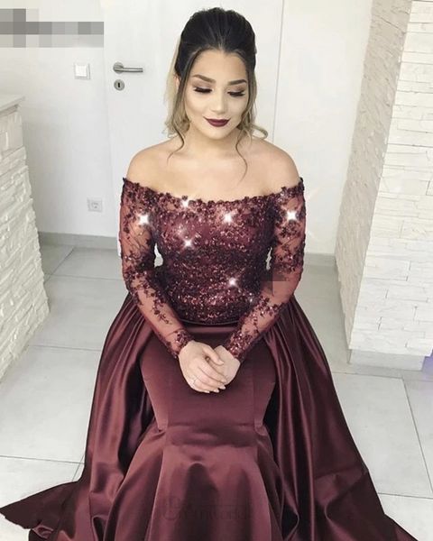 full sleeves beaded lace off shoulder mermaid prom dresses strapless long beading satin elegant burgundy formal party evening dress 2020, Black;red
full sleeves beaded lace off shoulder mermaid prom dresses strapless long beading satin elegant burgundy formal party evening dress 2020, Black;red
