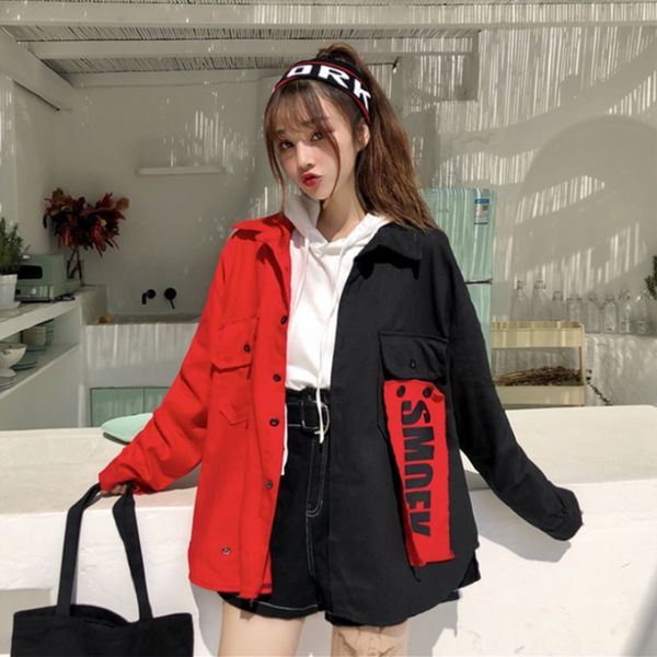 spring harajuku denim jacket women coats korean fashions letter stickers loose jacket turn -down collar contrast long jackets, Tan;black
spring harajuku denim jacket women coats korean fashions letter stickers loose jacket turn -down collar contrast long jackets, Tan;black