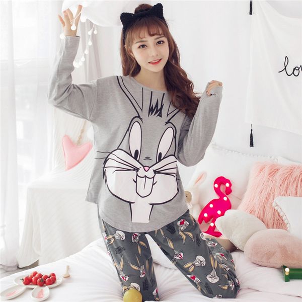 set 2019 leisure two piece winter pajamas pink bugs bunny printing indoor clothing home suit sleepwear woman pijama mujer femme, Blue;gray
set 2019 leisure two piece winter pajamas pink bugs bunny printing indoor clothing home suit sleepwear woman pijama mujer femme, Blue;gray