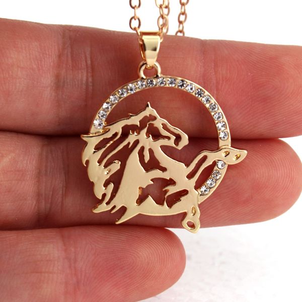 hzew new round shape and running horse pendant necklace horse fashion jewelry gift, Silver
