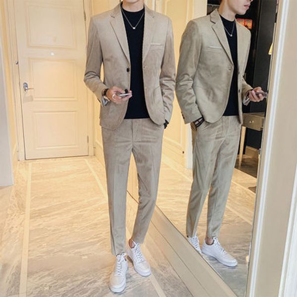2019 corduroy suit men's suit british wind business casual professional small male handsome self-cultivation set, White;black
2019 corduroy suit men's suit british wind business casual professional small male handsome self-cultivation set, White;black