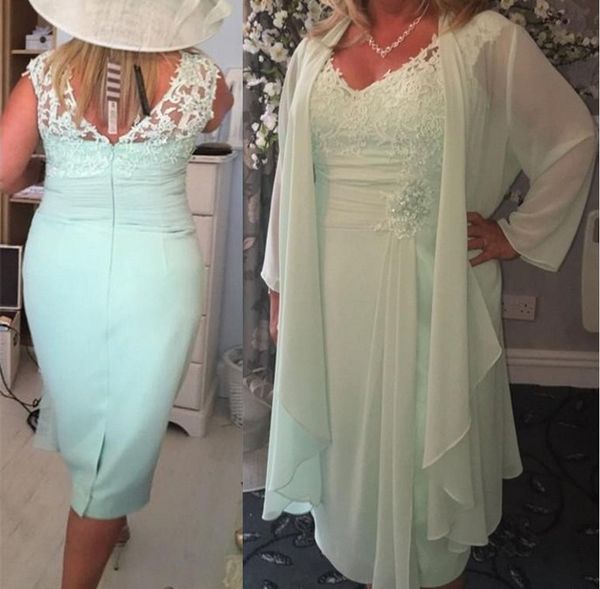 Chiffon Mint Green V Neck Column Short Mother of the Bride Dresses with Wrap Plus Size Casual Jacket Lace Tea Length Evening Gowns
Chiffon Mint Green V Neck Column Short Mother of the Bride Dresses with Wrap Plus Size Casual Jacket Lace Tea Length Evening Gowns