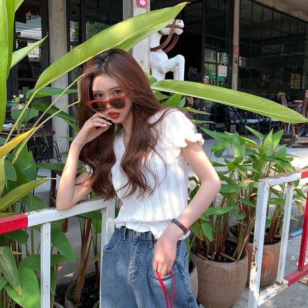 the spot the new spring and summer will firm offers han edition hollow out v-neck sweater frills short sleeve blouse, Black
the spot the new spring and summer will firm offers han edition hollow out v-neck sweater frills short sleeve blouse, Black