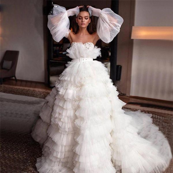 fashion white ruffles tier a line wedding dresses with detachable long sleeve lace appliques sash garden wedding gowns
fashion white ruffles tier a line wedding dresses with detachable long sleeve lace appliques sash garden wedding gowns