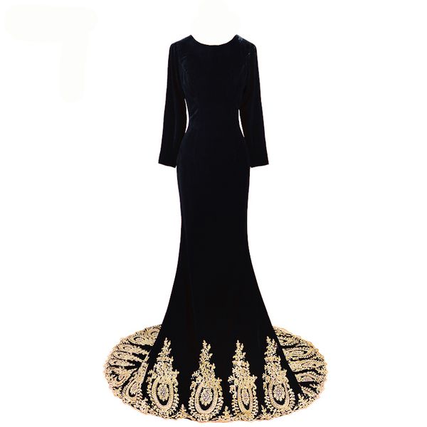 formal women velvet evening dresses gowns with long sleeves gold lace applique modest muslim formal mermaid prom party dress robes de soirée, Black;red
formal women velvet evening dresses gowns with long sleeves gold lace applique modest muslim formal mermaid prom party dress robes de soirée, Black;red