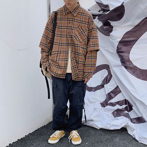 2019 spring and autumn new japanese retro tide male loose long sleeve fake two-piece plaid shirt yellow / green -2xl, White;black
2019 spring and autumn new japanese retro tide male loose long sleeve fake two-piece plaid shirt yellow / green -2xl, White;black