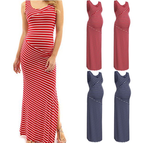 2019 the new women sleeveless pregnancy maternity dress stripe summer long dress clothes, White
2019 the new women sleeveless pregnancy maternity dress stripe summer long dress clothes, White