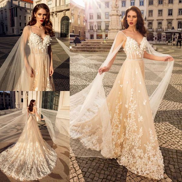 champagne 2019 bohemian wedding dresses 3d floral appliqued lace beads boho tulle beach sapghetti neck wedding dress bridal gowns, White
champagne 2019 bohemian wedding dresses 3d floral appliqued lace beads boho tulle beach sapghetti neck wedding dress bridal gowns, White
