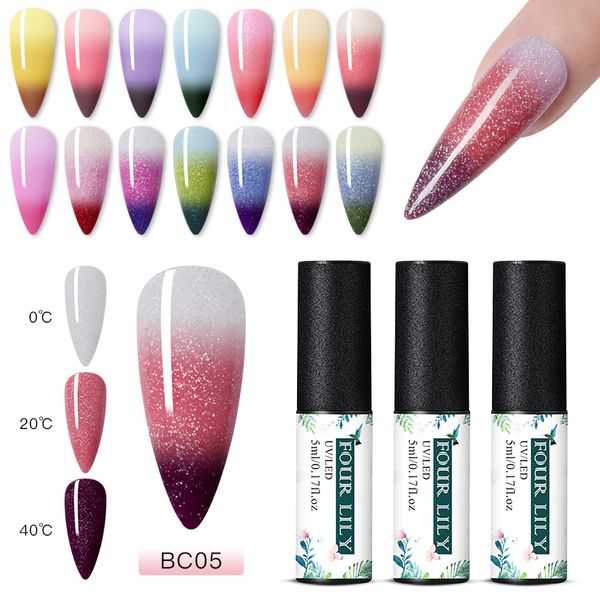 four lily rainbow thermal color changing gel nail polish holographic glitter temperature soak off uv gel varnish 5ml polish, Red;pink
four lily rainbow thermal color changing gel nail polish holographic glitter temperature soak off uv gel varnish 5ml polish, Red;pink