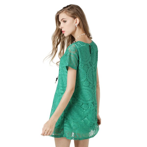 womens designer dress kaleidoscope swing skirt short sleeve lace openwork dress, Black;gray 
womens designer dress kaleidoscope swing skirt short sleeve lace openwork dress, Black;gray