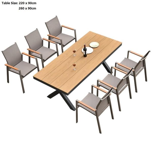 malay all weather outdoor dinning table and chairs alfreco / patio garden aluminum metal tables / compound wood tabletop
malay all weather outdoor dinning table and chairs alfreco / patio garden aluminum metal tables / compound wood tabletop