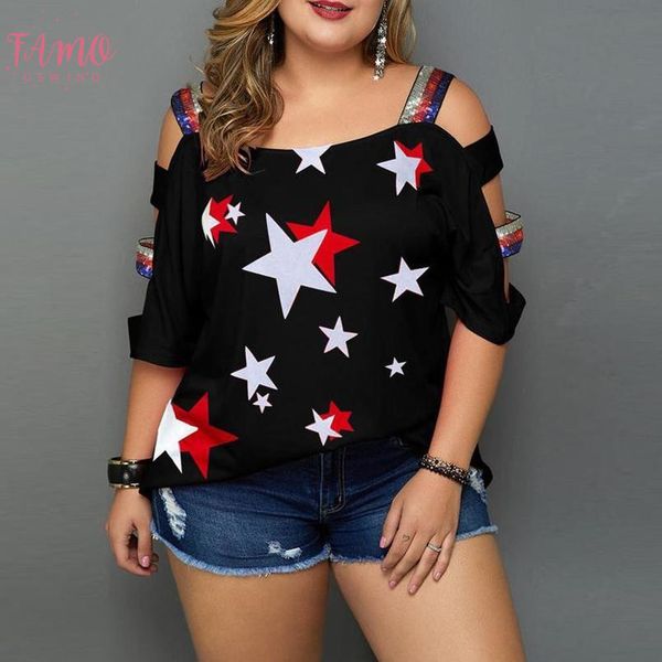 women plus size casual summer blouse star off shoulder slings sleeve shirt women camisetas verano mujer ed, White
women plus size casual summer blouse star off shoulder slings sleeve shirt women camisetas verano mujer ed, White