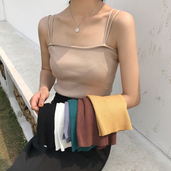 women spring summer camisole tees fashion all match double strap solid color slim style bottoming sleeveless knitted tanks top, White
women spring summer camisole tees fashion all match double strap solid color slim style bottoming sleeveless knitted tanks top, White