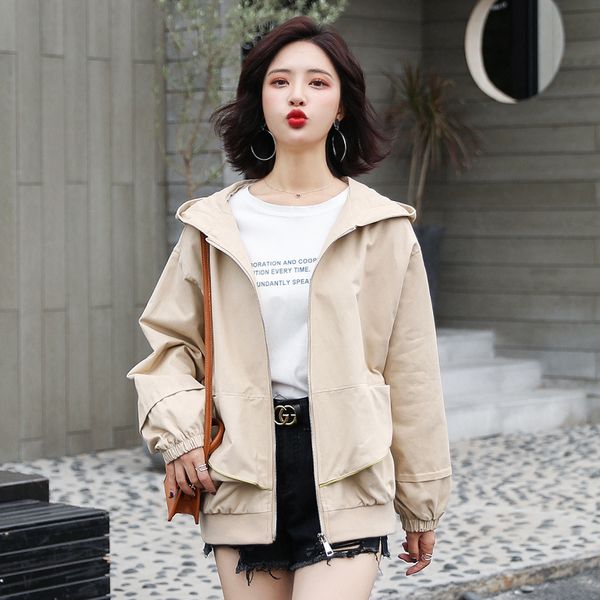 lady spring fall design baseball hooded pocket zipper trench coat long sleeve solid windbreaker loose female trench, Tan;black
lady spring fall design baseball hooded pocket zipper trench coat long sleeve solid windbreaker loose female trench, Tan;black
