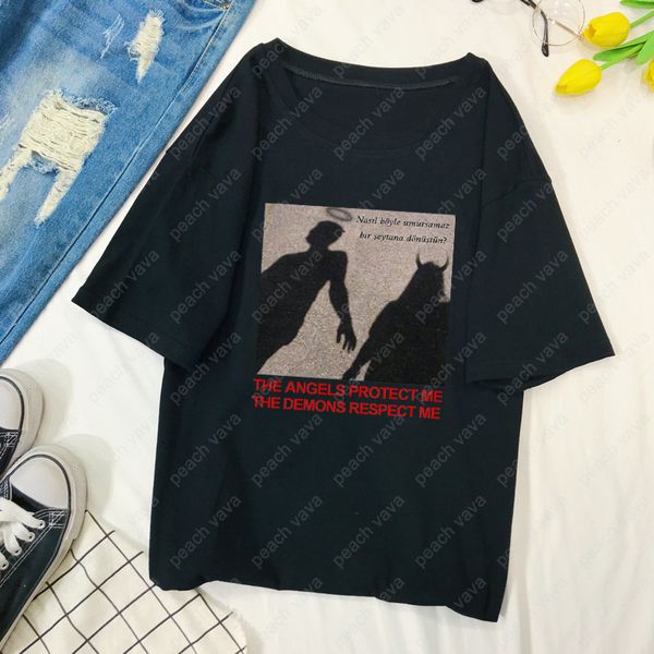 the angels protect me the demons respect me print tees harajuku summer chic vintage bf large size loose women's t-shirt, White
the angels protect me the demons respect me print tees harajuku summer chic vintage bf large size loose women's t-shirt, White