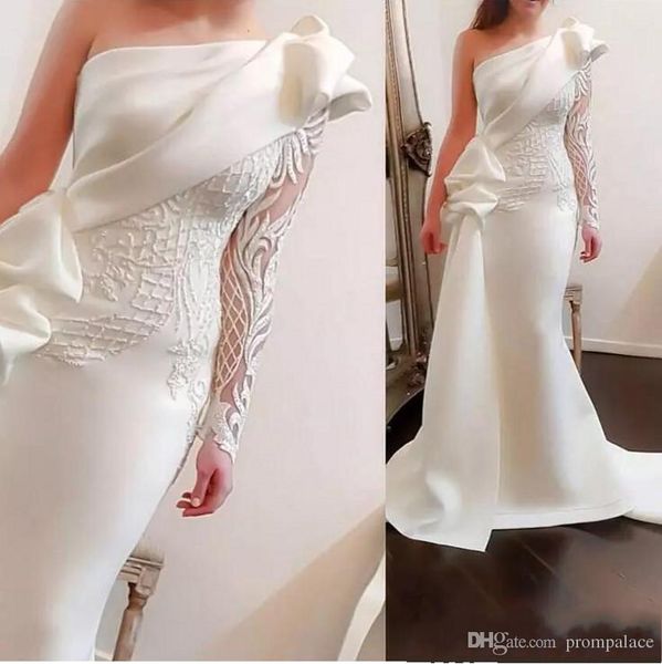 elegant one shoulder evening dresses lace appliques formal prom dress long sleeves sweep train saudi arabic long party gowns, Black
elegant one shoulder evening dresses lace appliques formal prom dress long sleeves sweep train saudi arabic long party gowns, Black