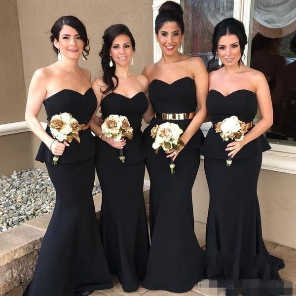 2019 elegant black mermaid bridesmaid dresses with gold belt peplum sweetheart neckline satin long maid of honor gown wedding party dress, White;pink
2019 elegant black mermaid bridesmaid dresses with gold belt peplum sweetheart neckline satin long maid of honor gown wedding party dress, White;pink
