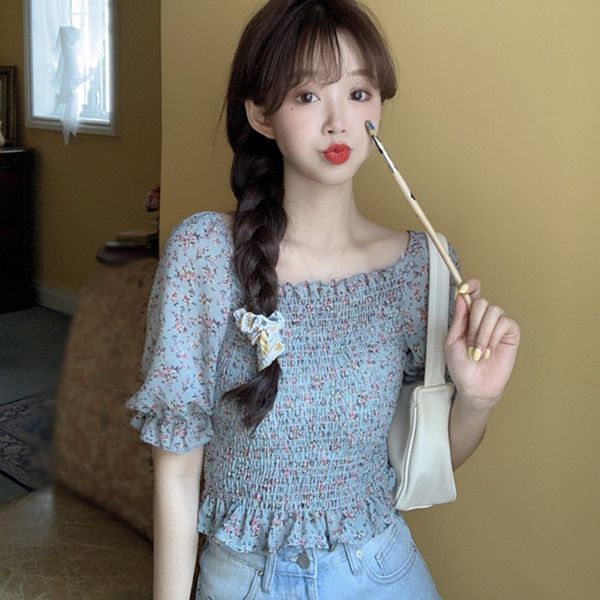 women's blouses & shirts summer sweet floral print chiffon shirt women square collar slim short sleeve blouse clothes for, White
women's blouses & shirts summer sweet floral print chiffon shirt women square collar slim short sleeve blouse clothes for, White