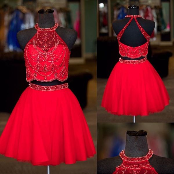 red short homecoming dresses with beads crystales halter prom dress short tulle two pieces dresses evenign wear back, Blue;pink
red short homecoming dresses with beads crystales halter prom dress short tulle two pieces dresses evenign wear back, Blue;pink