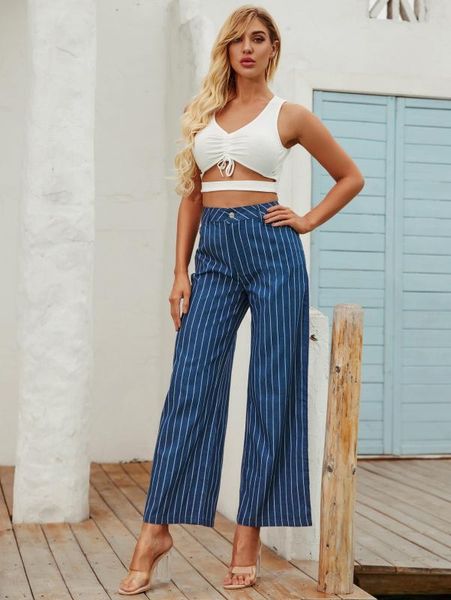 women fashion casual loose denim pants korean style vintage striped jeans high waist jeans, Blue
women fashion casual loose denim pants korean style vintage striped jeans high waist jeans, Blue