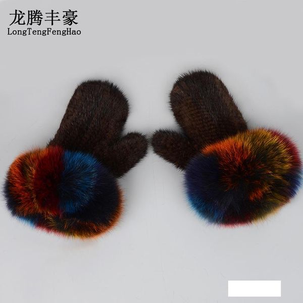 gloves women gloves & mittens real fur with fur pom poms warm fingerless winter female mittens ladies, Blue;gray