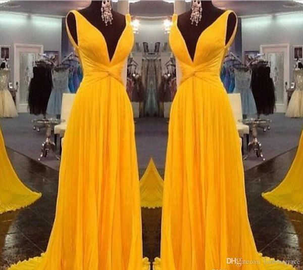 2019 yellow plunging v neck evening dress a-line sleeveless chiffon formal holiday wear prom party gown custom made plus size, Black;red
2019 yellow plunging v neck evening dress a-line sleeveless chiffon formal holiday wear prom party gown custom made plus size, Black;red