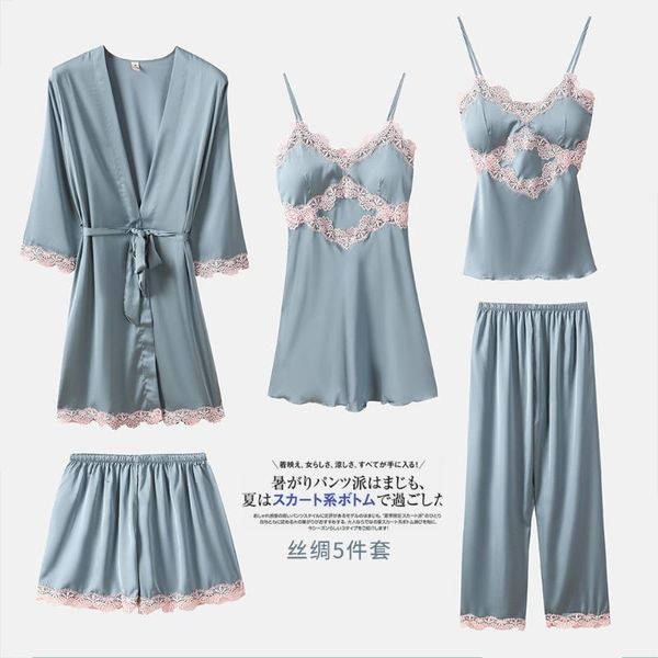 satin pajamas 5pcs sleep set lady kimono bathrobe gown sleepwear bridal wedding gift nightwear pyjamas lace nightgown, Blue;gray
satin pajamas 5pcs sleep set lady kimono bathrobe gown sleepwear bridal wedding gift nightwear pyjamas lace nightgown, Blue;gray