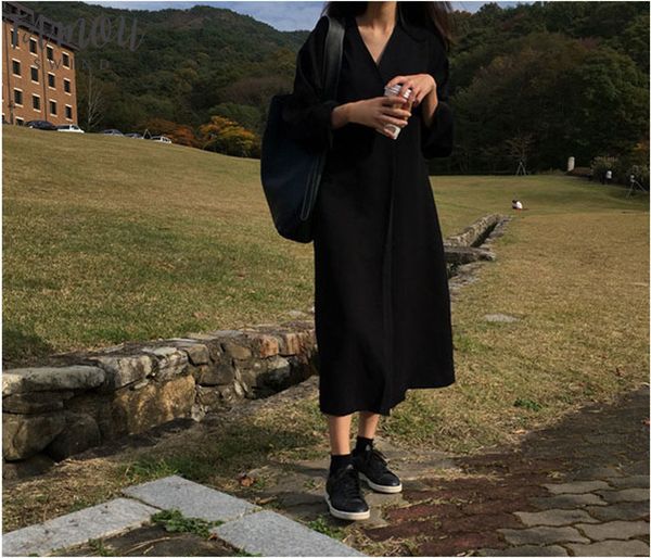 korean style women long dress spring new women dress solid color v-neck loose long-sleeve dress female, Black;gray
korean style women long dress spring new women dress solid color v-neck loose long-sleeve dress female, Black;gray