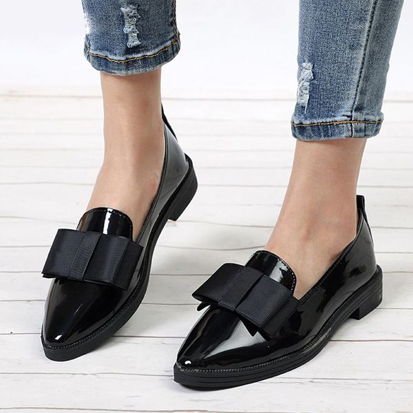 2019 spring flats women shoes bowtie loafers patent leather elegant low heels slip on footwear female pointed toe thick heel, Black
2019 spring flats women shoes bowtie loafers patent leather elegant low heels slip on footwear female pointed toe thick heel, Black