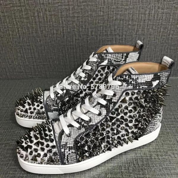 red bottoms white snake leather sports shoes for men casual fashion flat loafers whole messy rivets runway high sneakers, Black
red bottoms white snake leather sports shoes for men casual fashion flat loafers whole messy rivets runway high sneakers, Black