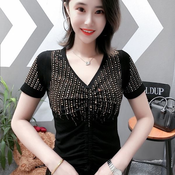 summer korean clothes t-shirt fashion shiny diamonds drape lace up women ropa mujer cotton shirt tees 2020 new t05617, White
summer korean clothes t-shirt fashion shiny diamonds drape lace up women ropa mujer cotton shirt tees 2020 new t05617, White