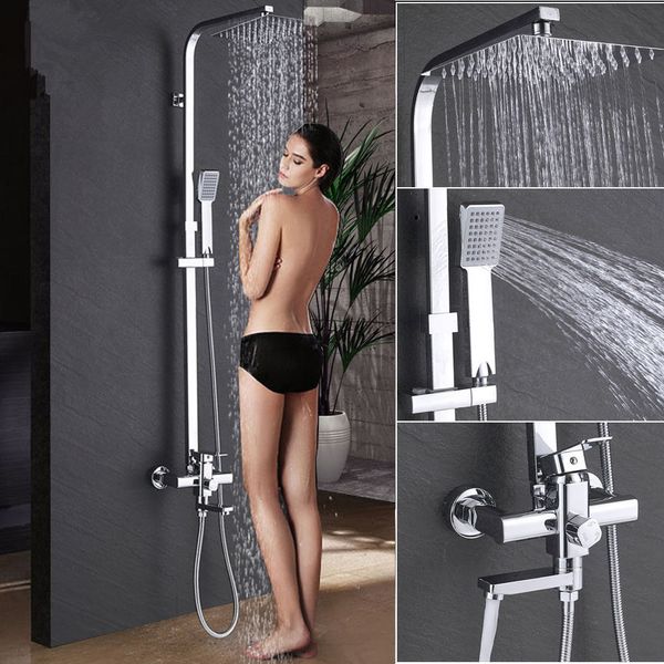 

12" rainfall bathroom shower faucets set stainless steel shower head rotate tub spout 3-way single handle bath shower mixer tap