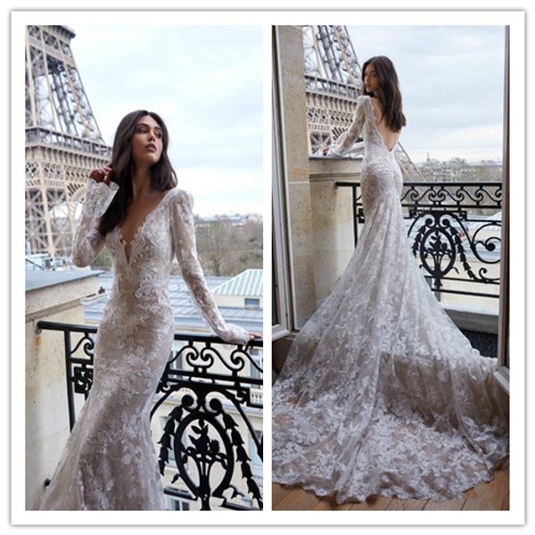 mermiad full lace wedding dress elegant long sleeve deep v neck oped back beach boho bridal gown vestido de novia, White
mermiad full lace wedding dress elegant long sleeve deep v neck oped back beach boho bridal gown vestido de novia, White