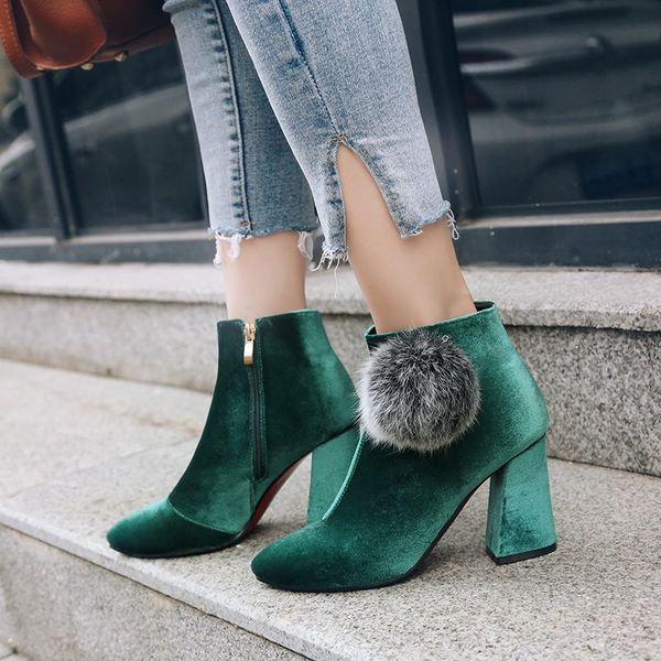2018 high hoof heels fashion ankle boots for women green black red fur ball fashion ladies shoes plus size winter bootie
2018 high hoof heels fashion ankle boots for women green black red fur ball fashion ladies shoes plus size winter bootie