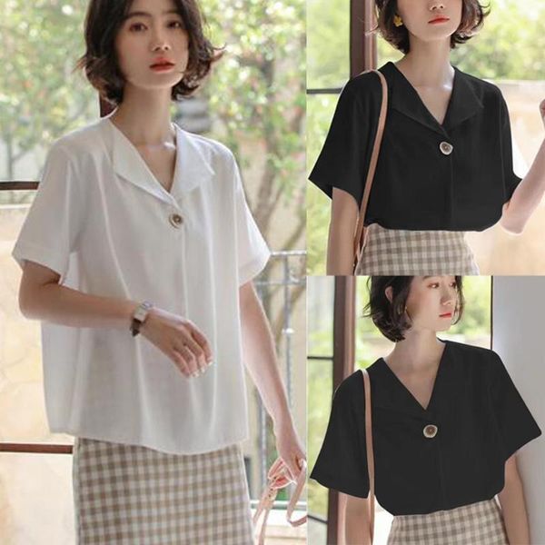 elegant fashion button solid blouse shirt loose v-neck casual summer ladies female women short sleeve blusas pullover, White
elegant fashion button solid blouse shirt loose v-neck casual summer ladies female women short sleeve blusas pullover, White