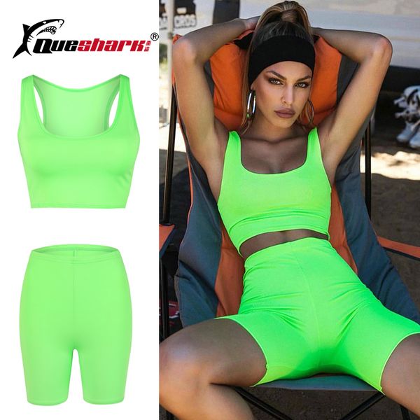 two piece set fluorescent green shorts suit sleeveless running sportswear bodycon sport suit casual femme tracksuit, White;black
two piece set fluorescent green shorts suit sleeveless running sportswear bodycon sport suit casual femme tracksuit, White;black